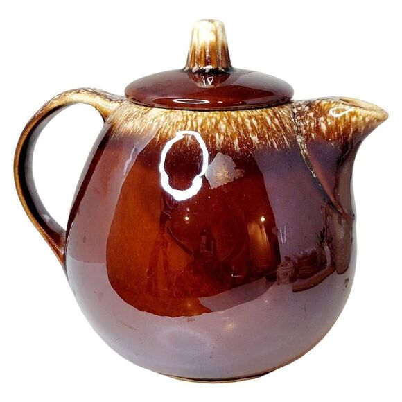 Vintage Hull Pottery Brown Drip Ball Shaped Tea Pot & Lid Oven Proof USA 6 3/4" - Picture 3 of 8